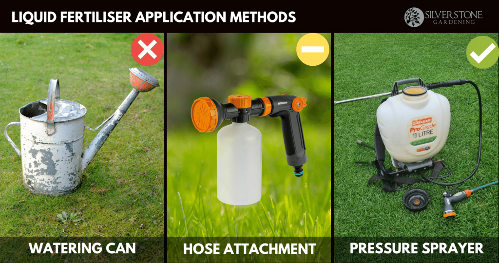liquid lawn fertiliser application methods (Silverstone Gardening)
